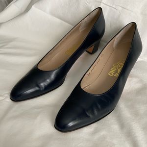 Salvatore Ferragamo Navy Blue Rio Heels